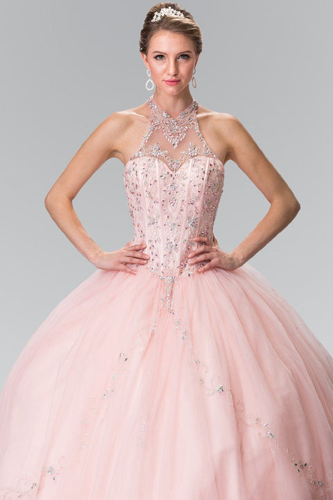 Halter Beaded Illusion Ballgown by Elizabeth K GL2348