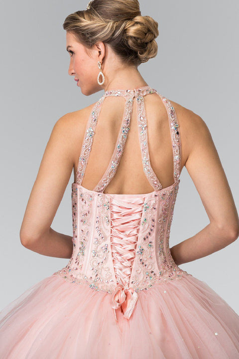 Halter Beaded Illusion Ballgown by Elizabeth K GL2348