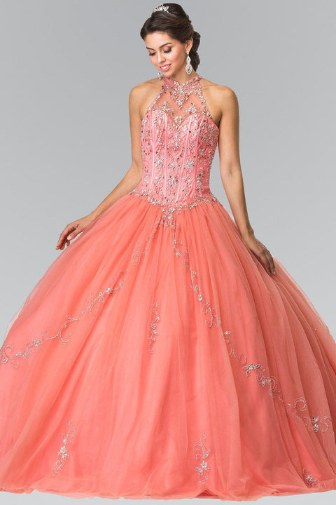 Halter Beaded Illusion Ballgown by Elizabeth K GL2348