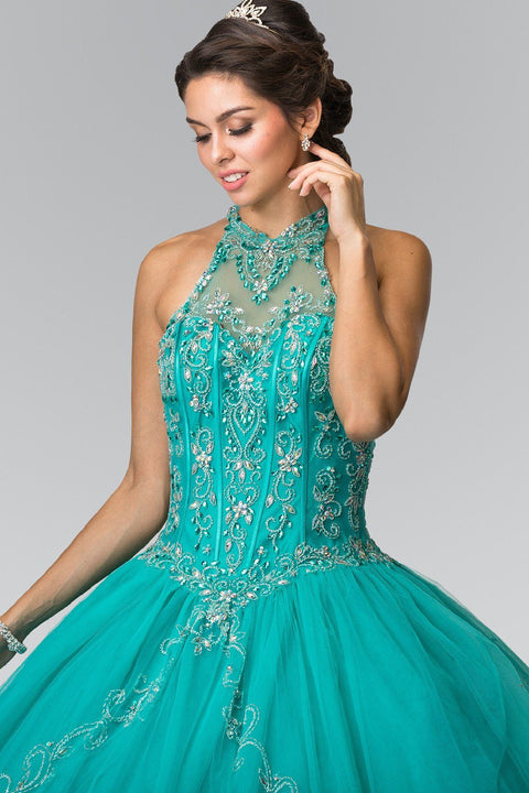 Halter Beaded Illusion Ballgown by Elizabeth K GL2348