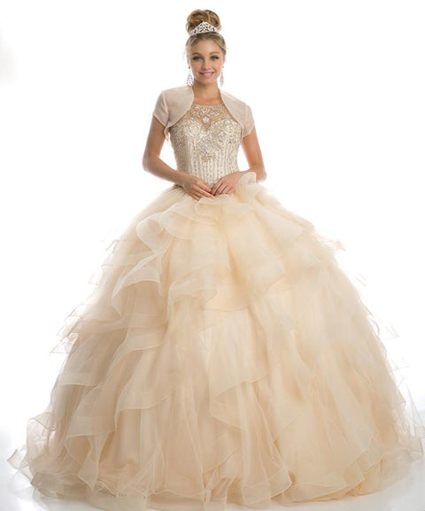 Sleeveless Ruffled Illusion Ball Gown by Juliet 1423