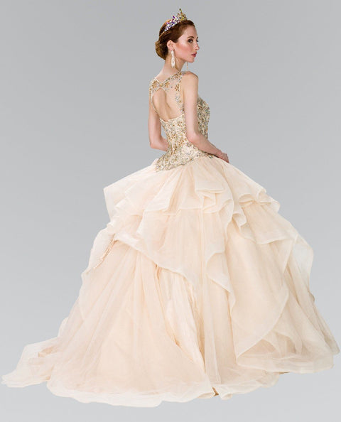 Beaded Illusion Bolero Ballgown by Elizabeth K GL2378