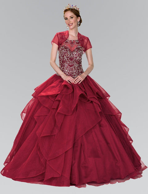 Beaded Illusion Bolero Ballgown by Elizabeth K GL2378