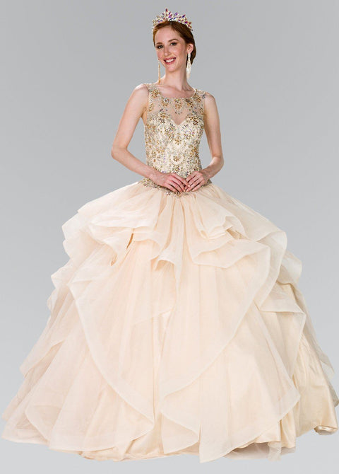 Beaded Illusion Bolero Ballgown by Elizabeth K GL2378