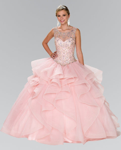 Beaded Illusion Bolero Ballgown by Elizabeth K GL2378