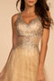 Elizabeth K GL2618's Long Sheer V-Neck Dress with Beaded Glitter Detail