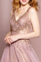 Beaded Long Glitter Sheer V-Neck Dress by Elizabeth K GL2618