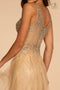 Elizabeth K GL2618's Long Sheer V-Neck Dress with Beaded Glitter Detail