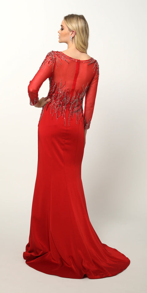Juliet 646's Formal Gown with Beaded Long Sleeves and Train