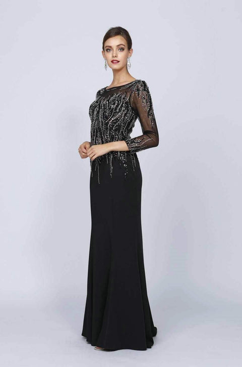 Juliet 646's Formal Gown with Beaded Long Sleeves and Train