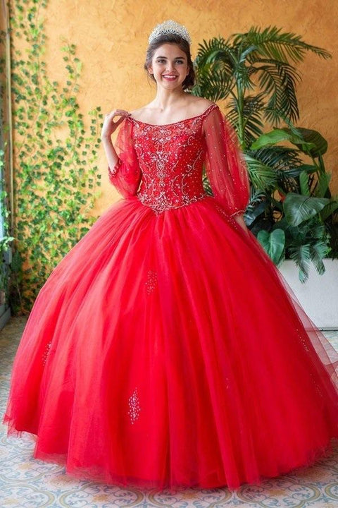 Beaded Quinceanera  Long Sleeve Dress by Calla KY71289X