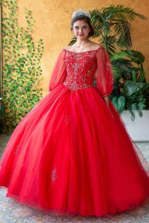 Beaded Quinceanera  Long Sleeve Dress by Calla KY71289X