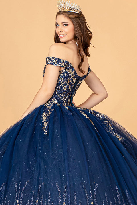 Elizabeth K GL3079's Ball Gown with Beaded Off-Shoulder Detail.