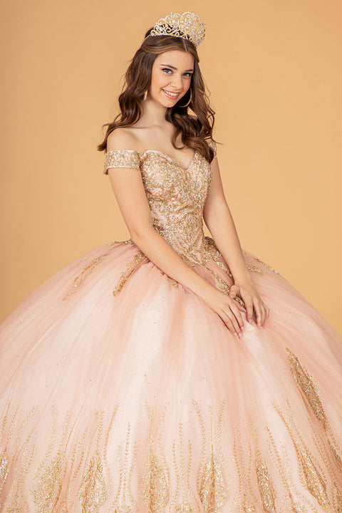 Elizabeth K GL3079's Ball Gown with Beaded Off-Shoulder Detail.