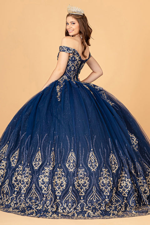 Elizabeth K GL3079's Ball Gown with Beaded Off-Shoulder Detail.