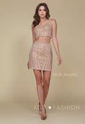 Short Two-Piece Dress with Pencil Skirt and Beads by Nox Anabel R650