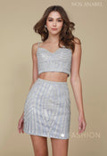 Short Two-Piece Dress with Pencil Skirt and Beads by Nox Anabel R650