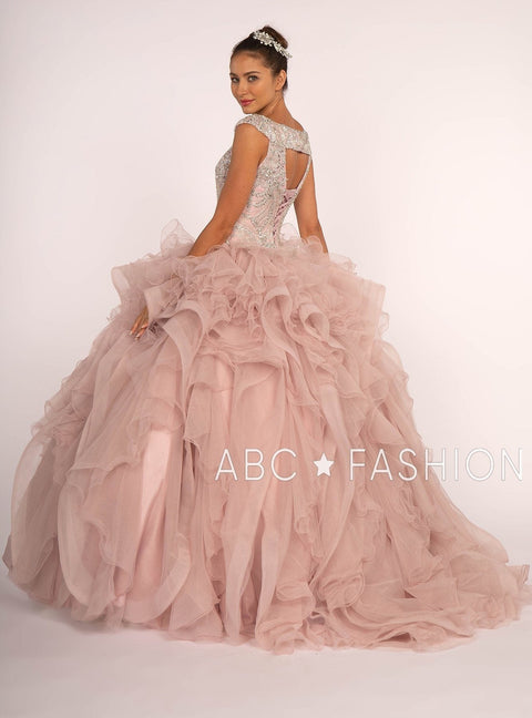 Sleeveless Beaded Ball Gown with Ruffled Skirt by Elizabeth K GL2514