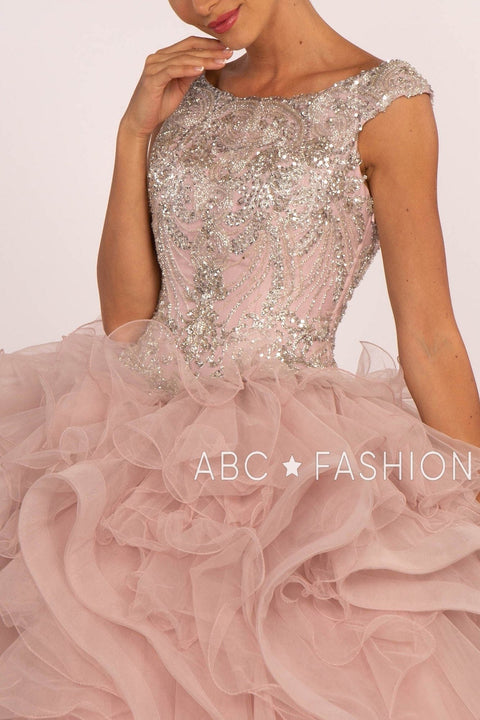 Sleeveless Beaded Ball Gown with Ruffled Skirt by Elizabeth K GL2514