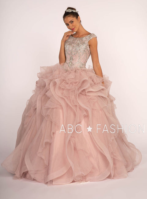 Sleeveless Beaded Ball Gown with Ruffled Skirt by Elizabeth K GL2514