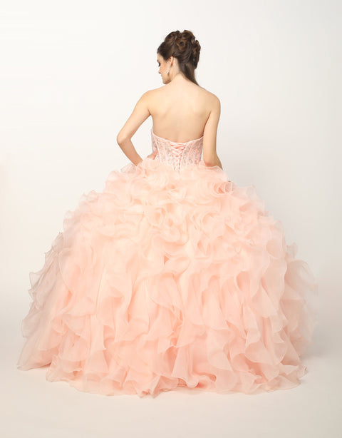 Strapless Ruffled Organza Ball Gown by Juliet 1418