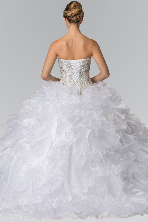 Strapless Beaded  Ruffled Ballgown by Elizabeth K GL2209