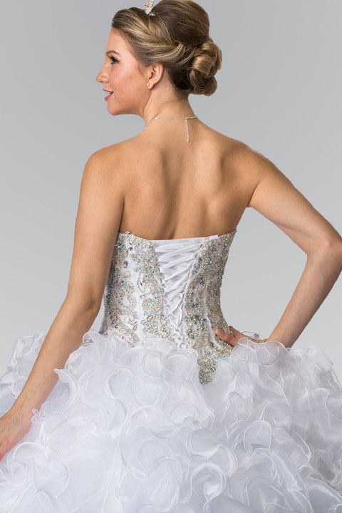Strapless Beaded  Ruffled Ballgown by Elizabeth K GL2209