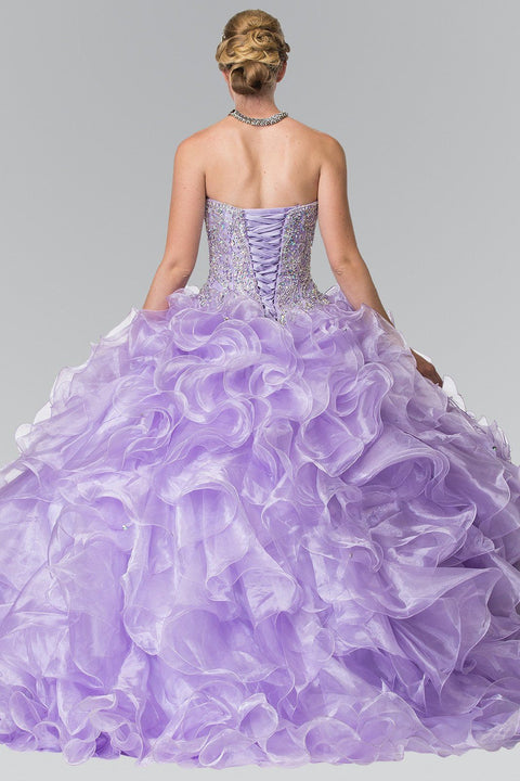 Strapless Beaded  Ruffled Ballgown by Elizabeth K GL2209