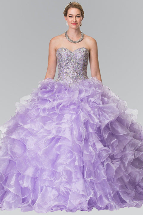 Strapless Beaded  Ruffled Ballgown by Elizabeth K GL2209