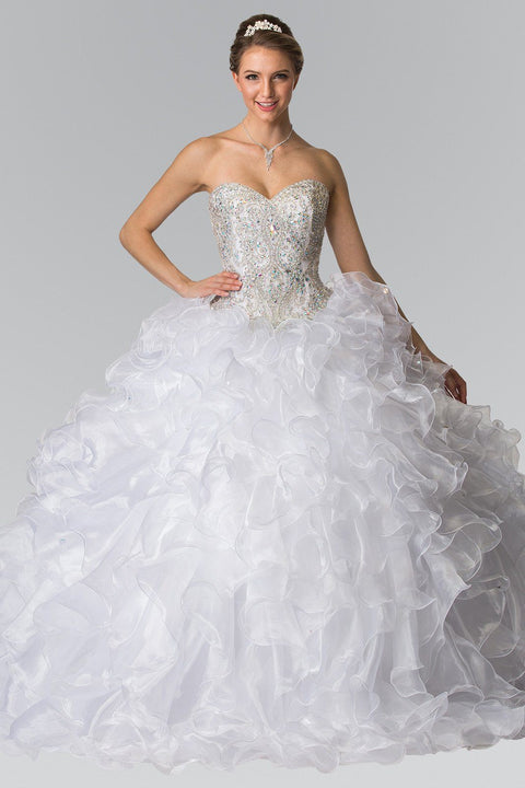 Strapless Beaded  Ruffled Ballgown by Elizabeth K GL2209