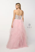 Strapless Sweetheart Gown with Tiered Skirt and Beads by Nox Anabel 2740