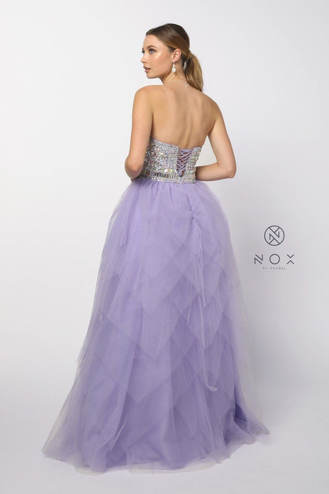 Strapless Sweetheart Gown with Tiered Skirt and Beads by Nox Anabel 2740