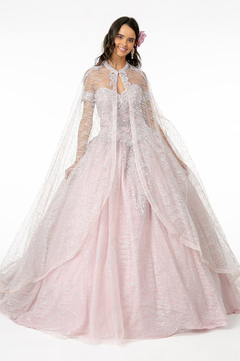 Elizabeth K GL2914's Ball Gown with Beaded Sweetheart Bodice and Matching Cape