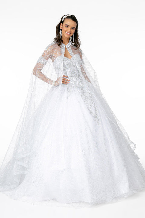 Elizabeth K GL2914's Ball Gown with Beaded Sweetheart Bodice and Matching Cape