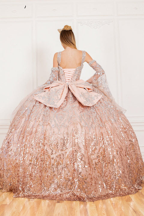 Graceful Cold Shoulder Bell Sleeve Gown - Cinderella Couture 8080J