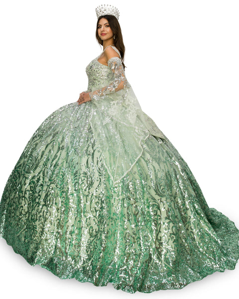 Graceful Cold Shoulder Bell Sleeve Gown - Cinderella Couture 8080J
