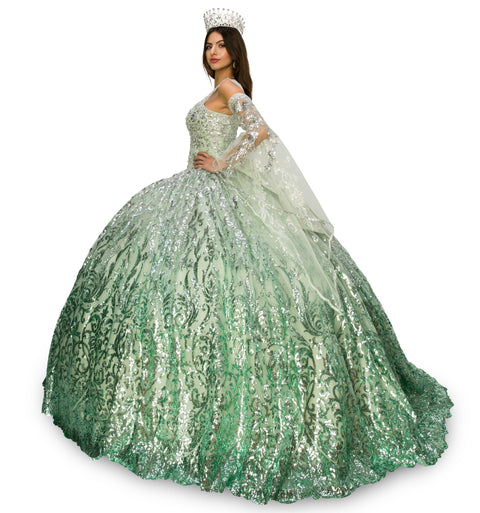 Graceful Cold Shoulder Bell Sleeve Gown - Cinderella Couture 8080J