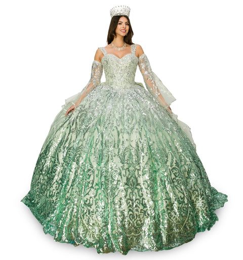 Graceful Cold Shoulder Bell Sleeve Gown - Cinderella Couture 8080J