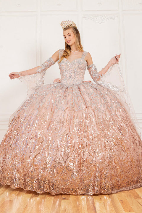 Graceful Cold Shoulder Bell Sleeve Gown - Cinderella Couture 8080J