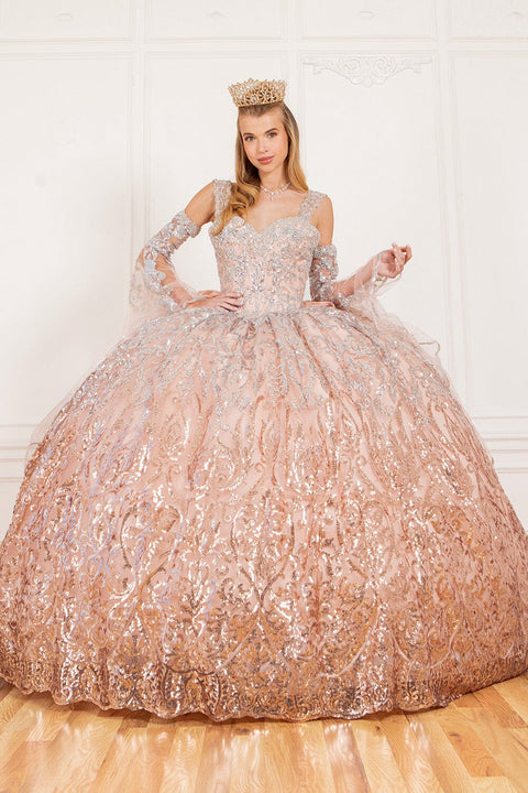 Graceful Cold Shoulder Bell Sleeve Gown - Cinderella Couture 8080J