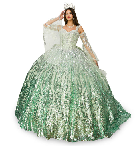 Graceful Cold Shoulder Bell Sleeve Gown - Cinderella Couture 8080J