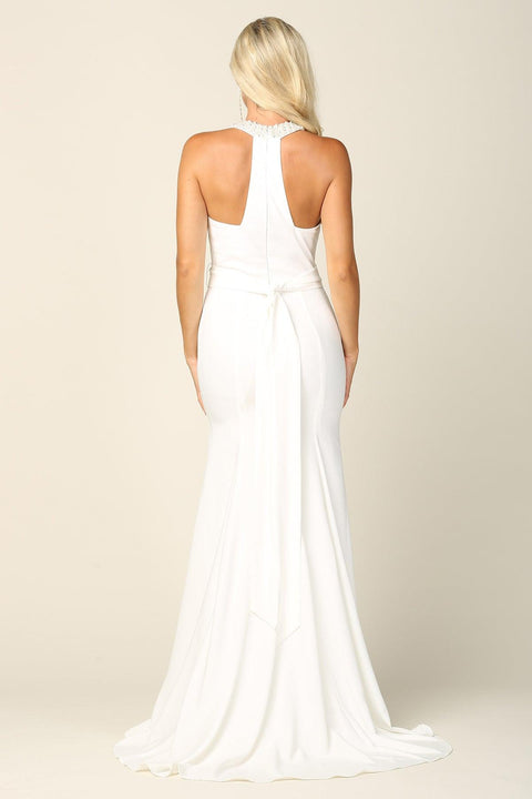 Wedding Dress with Long Beaded Halter