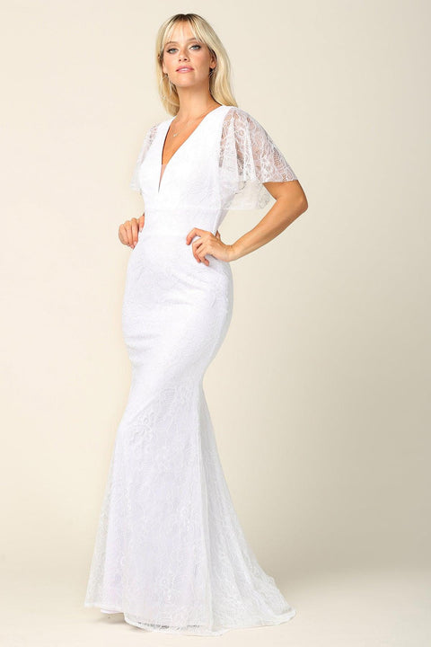 Long Wing Sleeve Lace Wedding Dress