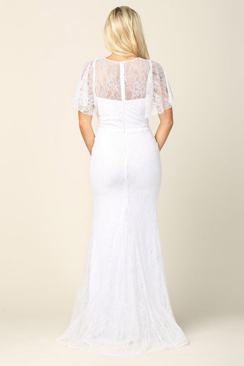 Long Wing Sleeve Lace Wedding Dress