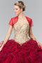 Elizabeth K GL2211's Strapless Burgundy Ballgown with Ruffled Detail