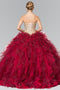 Elizabeth K GL2211's Strapless Burgundy Ballgown with Ruffled Detail