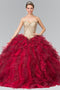 Elizabeth K GL2211's Strapless Burgundy Ballgown with Ruffled Detail