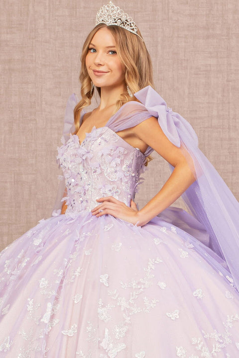Elizabeth K GL3175's Ball Gown with Butterfly Ribbon Sleeves