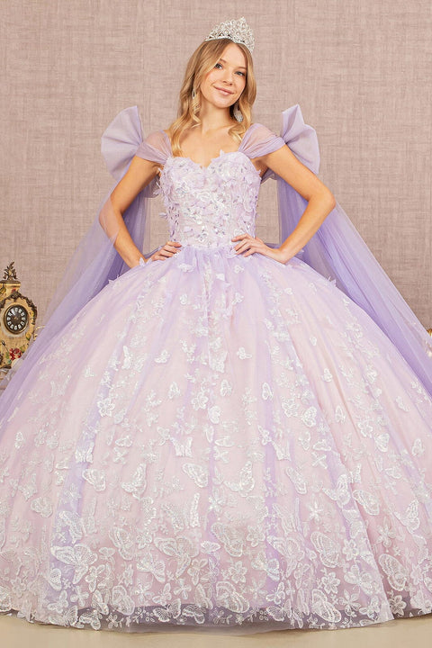 Elizabeth K GL3175's Ball Gown with Butterfly Ribbon Sleeves