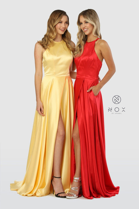 Gorgeous Satin Dress with Side Slit and Pockets_C209 by Nox Anabel